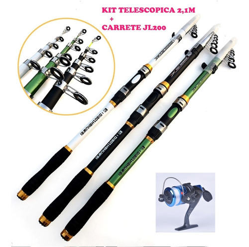 Kit Caña De Pescar 1.2m Carrete Anzuelos Caña 2 Cuerpos