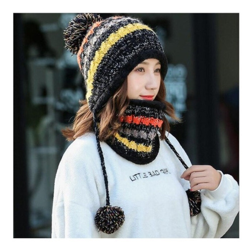 Conjunto Bufanda Y Gorro De Invierno Forro Polar Para Mujer Color Negro Talla Unitalla