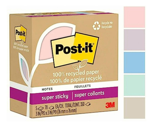 Post-it Notas Super Adhesivas Pastel Papel 100% Reciclado