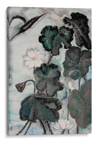 Canvas Lab Cuadro Estudio De Loto Con Verde Azul I 110x165