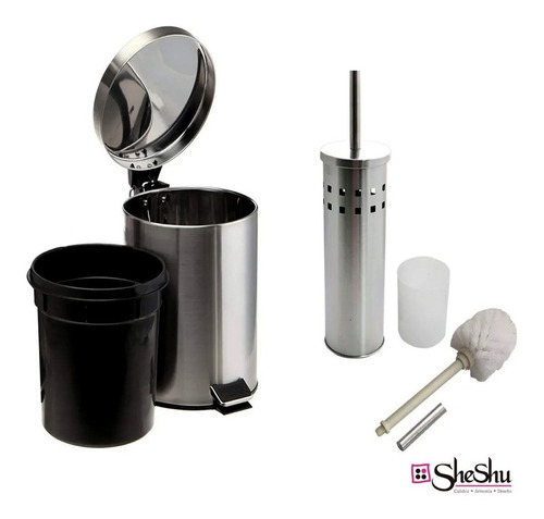 Set Tacho Basura Acero Inox. 5 L+ Cepillo Baño - Sheshu Home