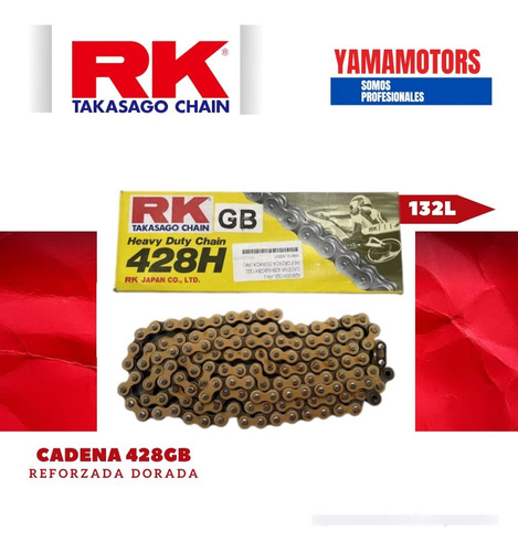 Cadena 428hsbgbx132l Reforzada Dorada Rk Japon