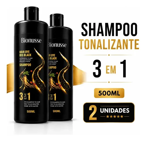 2 Shampoo Tonalizante Preto 3 Em 1 Black Hair Bionusse 500ml