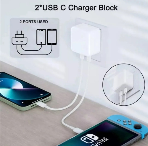 Turbo Cargador 35w Dos Puertos Usb C Cubo Para Apple Android