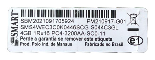 Memória Notebook Smart 4gb Ddr4 3200 Mhz Sms4wec3c0k0446scg