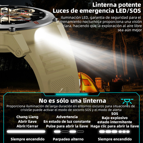 ** Reloj Inteligente For Deportes Al Aire Libre De 1,52 Con Linterna, Capaz De Medir Frecuencia Cardíaca, Presión
