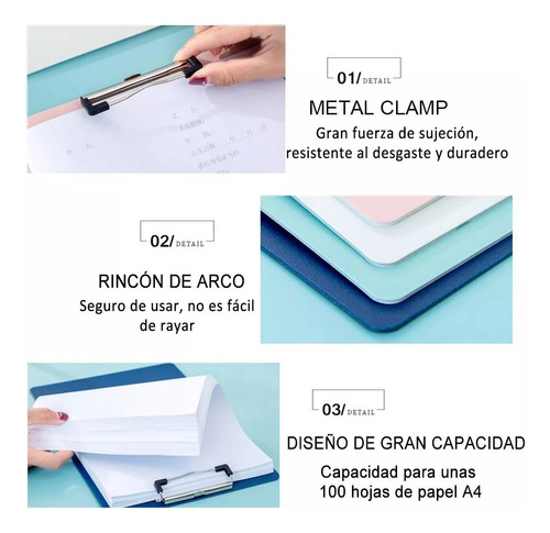 4 Portapapeles De Plástico Con Clip De Metal A4 Tabla Sujeta
