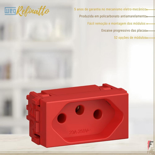 Imagem 2 de 5 de Modulo Tomada De Energia Refinatto 20a Weg Vermelho