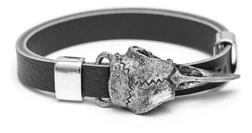 Pulsera De Cuero Con Distintivo De Cuervo Brazalete Vikingo