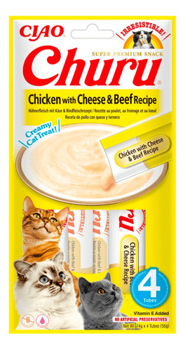 Inaba® Churu Pollo Con Queso Y Carne Para Gatos 4 Tubos