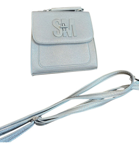 Bolsa De Dama Sm; 2 En 1 Crossbody Y Mochila. Plateado Lisa Níquel Plateado