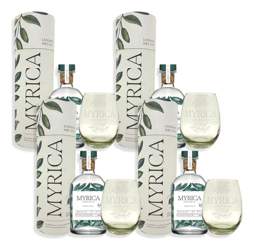 Gin Myrica London Dry 750ml + Vaso 600ml C/estuche Caja X4u