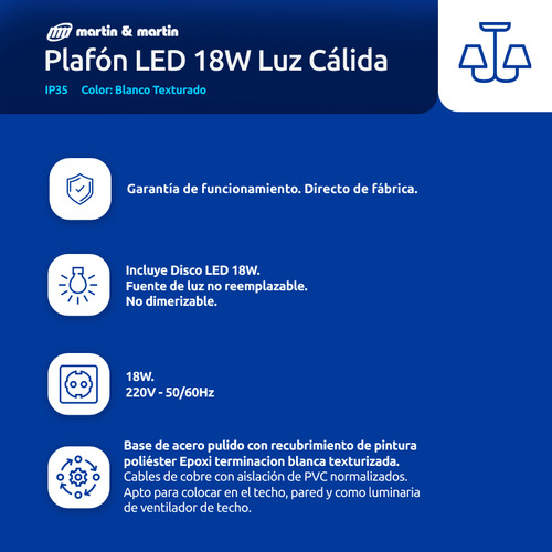 Plafón Led Blanco Texturado 18w Martinymartin Luz Cálida Blanco