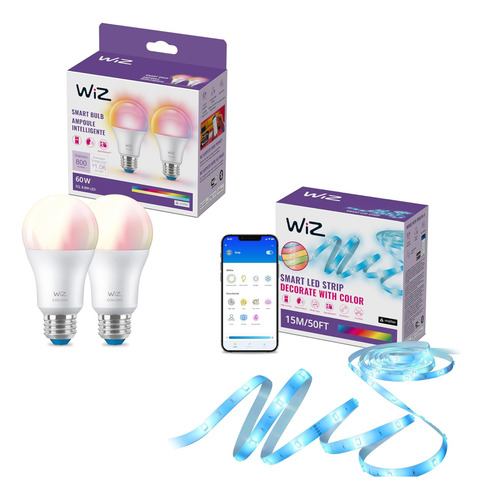 Wiz - Bundle - Rgb Led Strip 15m Más 2 Bulbos De Color A19 A