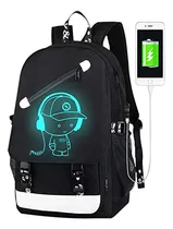 Comprar Flymei Anime - Mochila Luminosa Con Puerto De Carga Usb Y Bloqueo Antirrobo Para Niños Y Niñas, Mochila Unisex Para Portátil, Mochila De Viaje, Color Negro
