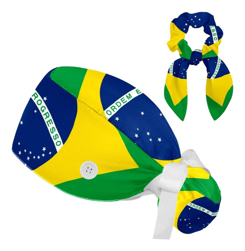 Bandera De Brasil Gorro Médico Ajustable Con Botón, Banda Pa