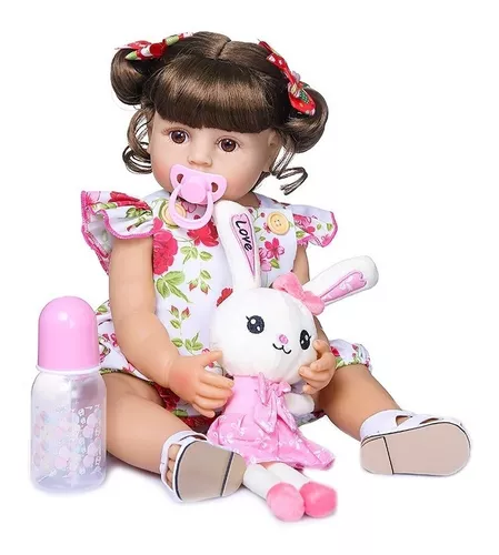 Bebê Reborn Boneca Menina 100% silicone pode dar banho criança