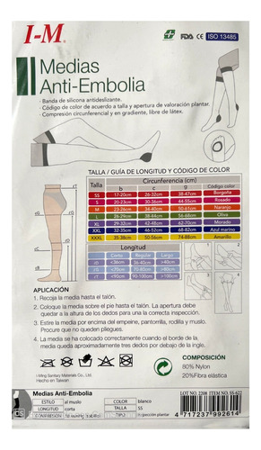 Medias Anti-embolicas Compresión 18mmhg Marca I-m Talla L