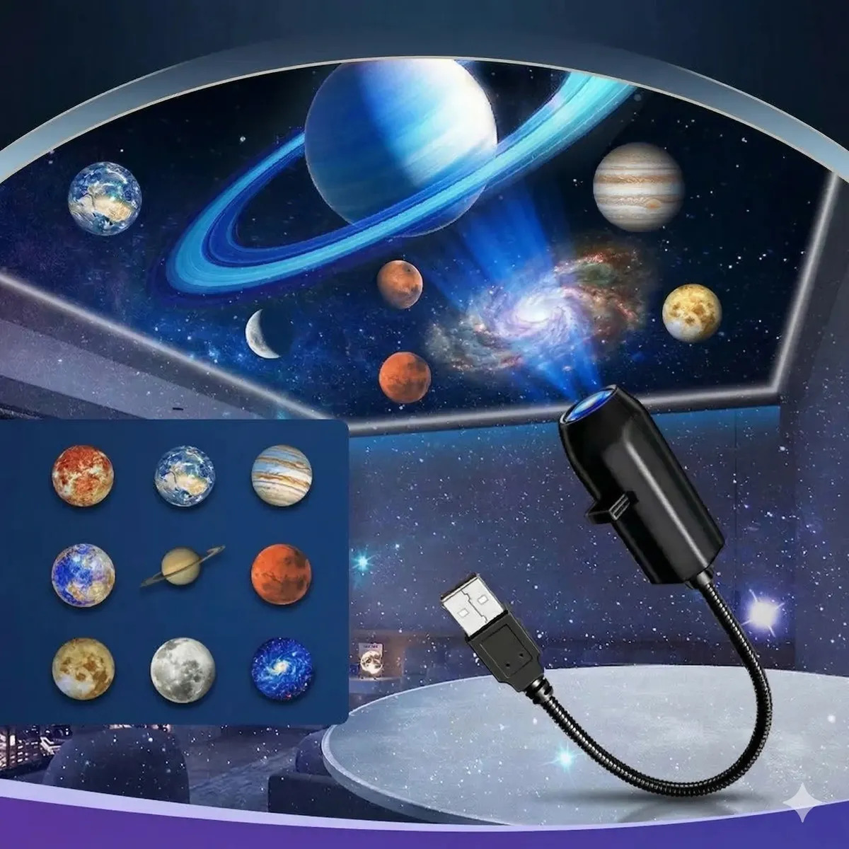Proyector Led De Planetas Con 10 Diapositivas, Luz Nocturna Usb, Rotación De 360°, Lámpara Ambiental Para Recámara, Decoración Y Fotos Kean