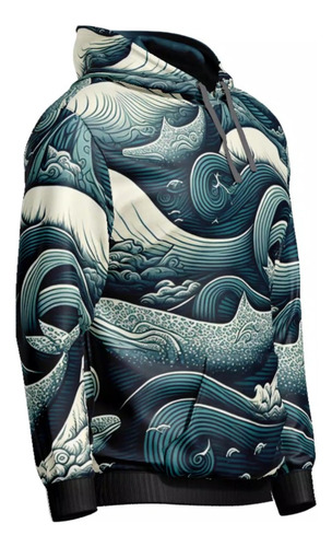 Imagen 3 de 4 de Buzo Hoodie Ballenas En Un Mar Turbulento