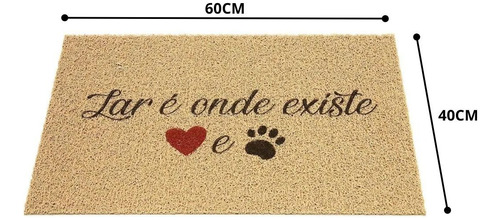 Capacho Personalizado Pet Vinil Borracha 40x60cm Resistente Cor Marrom Desenho do tecido Lar Onde Existe