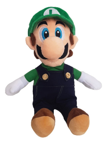 Luigi Mario Bros Peluche 38cm De Pie Bordado Pantalón Drill