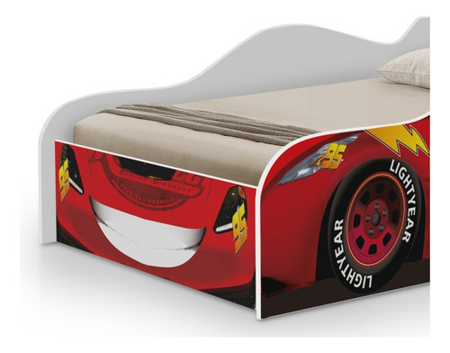 Cama Carro Solteiro Relâmpago Mcqueen 18 Com Colchão Cor Branco Vermelho