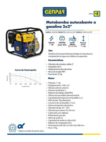 Imagen 8 de 8 de Motobomba De Agua De 2 Pulgadas Autocebante A Gasolina 7hp