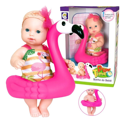 Boneca Bebe Reborn Banhos Carinhosos Boia Flamingo Oferta