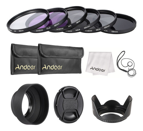 Andoer 58mm Kit De Lentes Uv + Cpl Fld + + Nd (nd2 Nd4 Nd8)