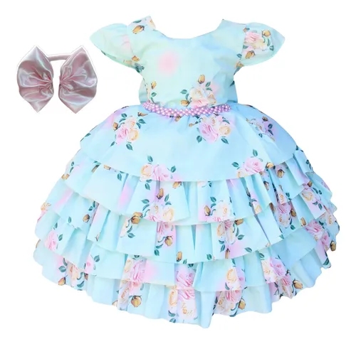 comprar Vestido Festa Infantil Floral Princesa Luxo E Tiara E Bolero