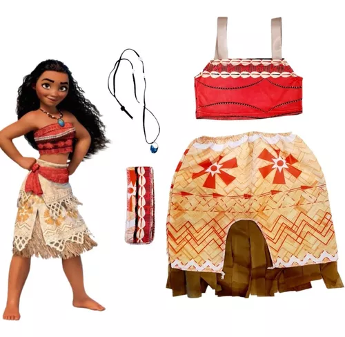 Fantasia Infantil Moana Com Colar Roupa Menina Carnaval