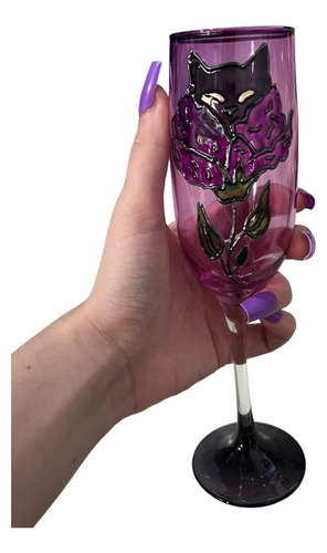 Taça Pomba Gira Roxa Gato Flor Maria Mulambo Cristal 150ml Cor Roxo