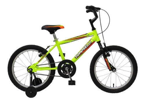 Bicicleta infantil Tomaselli Kids R16 frenos v-brakes color amarillo con ruedas de entrenamiento  