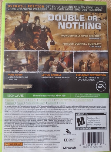 Army Of Two Devil's Cartel Overkill Edition Xbox 360 Físico (Usado)