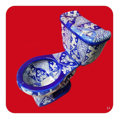 Imagen 4 de 4 de Wc Sanitario Taza + Tanque Cerámica Tipo Talavera Azul M12