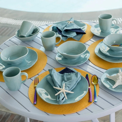 Imagem 2 de 6 de Conjunto Bowl Caneca Prato P/ Lanche Oxford Blue Bay 3 Peças
