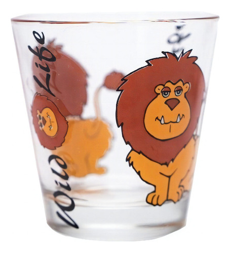 Animals Juego De 6 Vasos De Vidrio Decorado Para Niños Color Leon