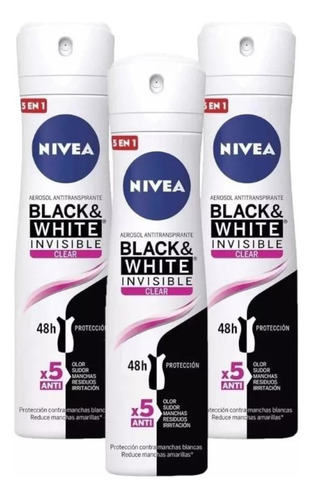 Pack X3 Desodorante Nivea Black & White Invisible Clear