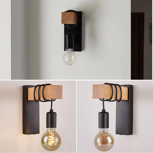 Lámpara De Pared Led Madera Retro Accesorio Iluminación Deco