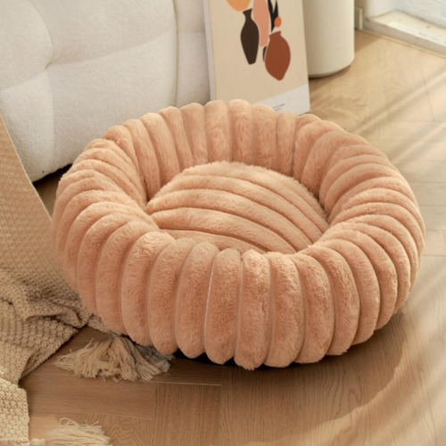 Cama Para Perros Con Almohada De Felpa Redonda Caqui 50cm