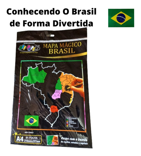 Mapa Brasil Mágico Raspadinha C/ Bastão Off Paper Oferta