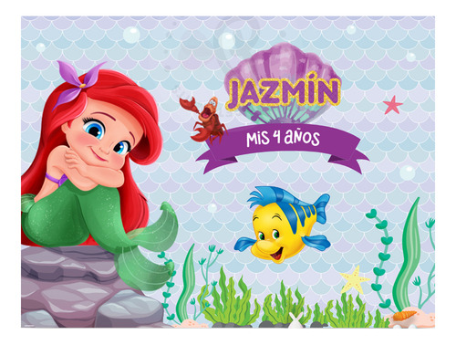 Banner Imprimible 2 X 1,50 M Sirenita Bebe Ariel Fondo Candy