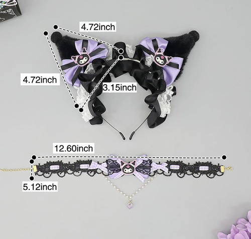 Diadema Orejas De Gato Kuromimi Set 4 Piezas Accesorios
