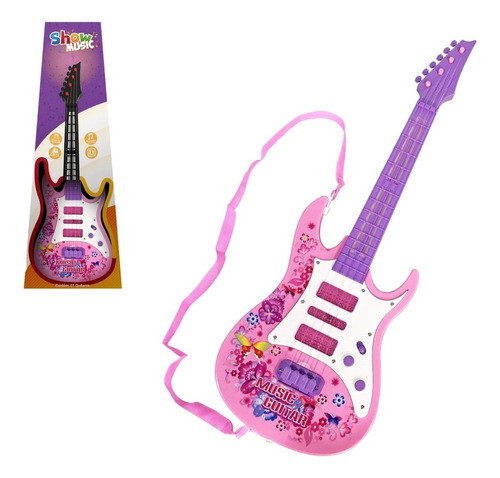 Guitarra Musical Elétrica Infantil Brinquedo Luz E Som Rosa