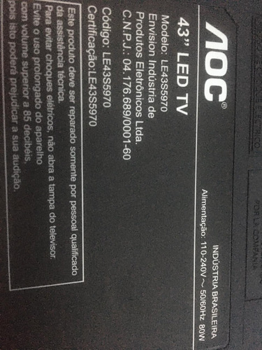 Botao E Placa Receptora Tv Aoc 43 Le43s5970