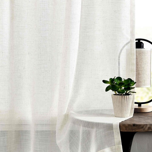 Linen Sheer Curtains 63 Inch Long Natural Rod   Window ...