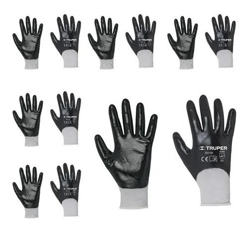 6 Guantes De Nylon Recubiertos De Nitrilo, Talla Grande