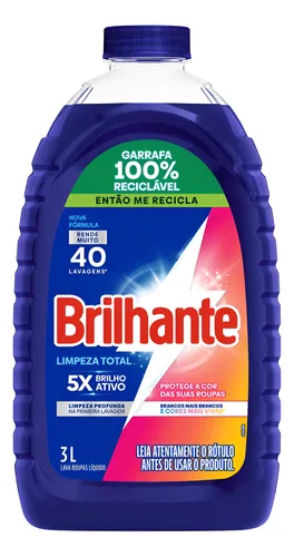 Brilhante lava roupas líquido limpeza total 3 litros