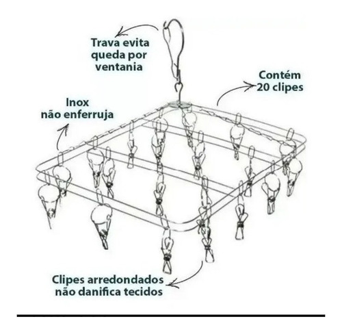 Imagem 4 de 4 de Kit 3 Varal Calcinha Roupa Intima Meias 100% Inox 20 Clipes